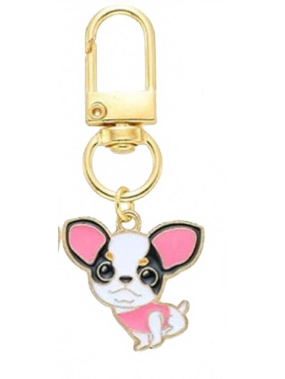Chihuahua Enamel Metal Keychain Charm Gold Clip Gift Animal